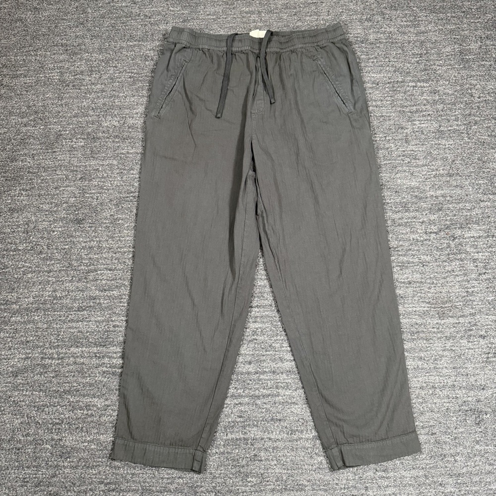 Folk Pants Men 34 Gray Herringbone Cotton Chino Drawstring Casual Beach Lounge